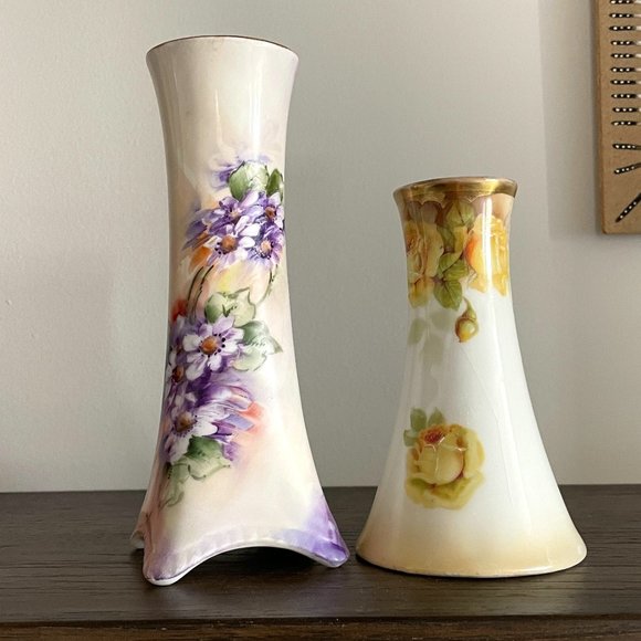 Antique Hand Painted Vases (2) - E (or L) Twyman 1913 and J.S. Germany - Picture 1 of 9